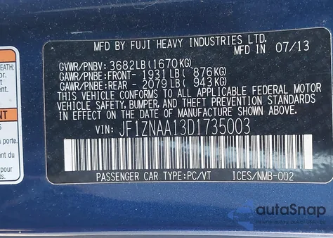 2013 Scion Fr-S from USA, damaged, VIN JF1ZNAA13D1735003